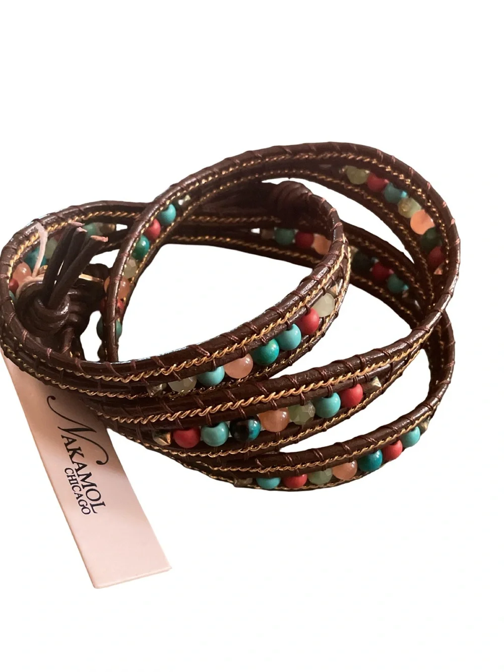 NAKAMOL CHICAGO MULTICOLOR LEATHER  BEADED WRAP BRACELET